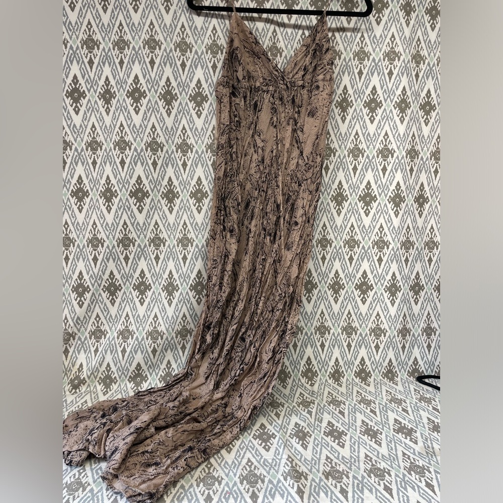 Taupe Black Snake Print Maxi Dress